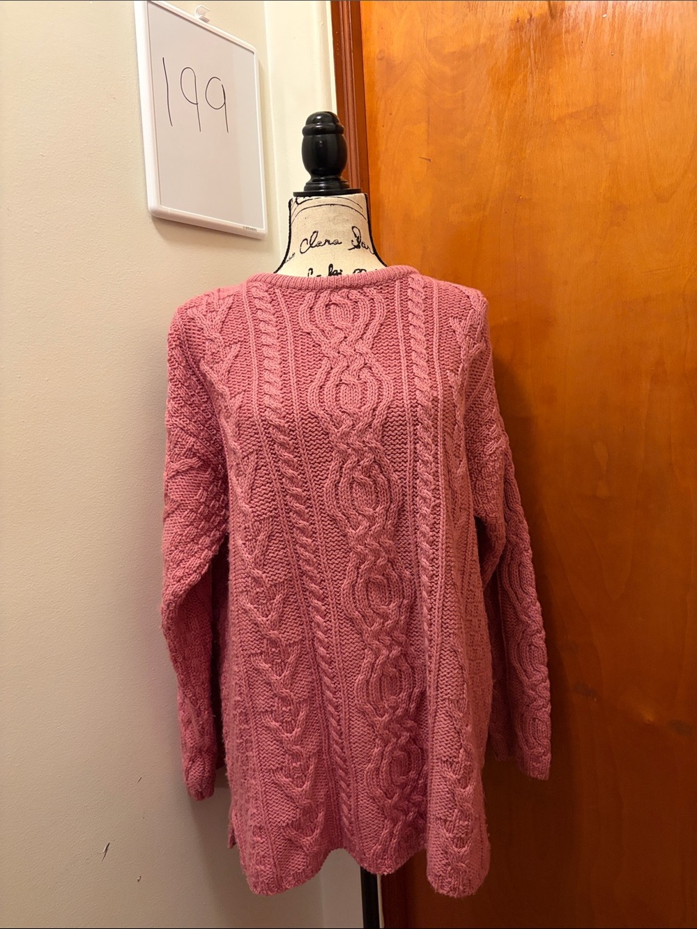 Aran Crafts Pink Cable Knit Crewneck Sweater